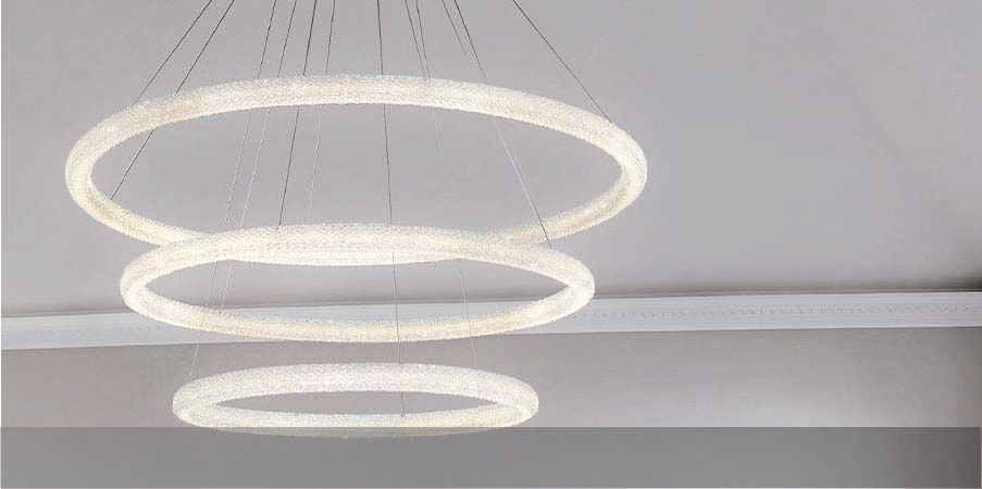 Warehouse with lights hanging from ceiling