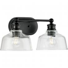 Progress P300396-31M - Singleton Collection Two-Light 17&#34; Matte Black Farmhouse Vanity Light with Clear Glass Shades