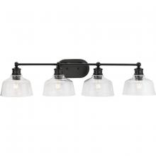 Progress P300398-31M - Singleton Collection Four-Light 36&#34; Matte Black Farmhouse Vanity Light with Clear Glass Shades