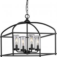 Progress P550128-31M - Swansea Collection Four-Light 18&#34; Matte Black Transitional Outdoor Chandelier with Clear Glass S