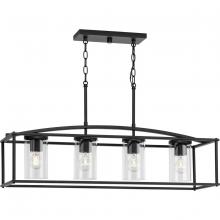 Progress P550129-31M - Swansea Collection Four-Light Three 6&#34; Matte Black Transitional Outdoor Chandelier with Clear Gl