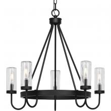 Progress P550130-31M - Swansea Collection Four-Light 24&#34; Matte Black Transitional Round Outdoor Chandelier with Clear G