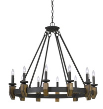 CAL Lighting FX-3517-12 - 35.38&#34; Height Metal and Wood Chandelier in Warm Bronze Finish