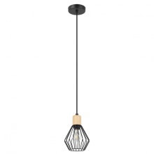 Eglo 205587A - 1LT Open Frame Metal Pendant With Structured Black Finish and Wood Accent. 1-60W E26 Bulb