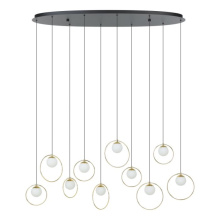 Eglo 206114A - 10 LT Integrated LED Linear Pendant w/ Black & Shiny Brass Finish & White Shades