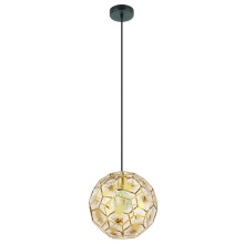 Eglo 39754A - 1 LT Pendant With Structured Black Finish and Geometric Shaped Brass Shade 1-60W E26 Bulb