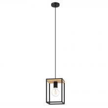 Eglo 99795A - 1 LT Open Fram Pendant With Structured Black and Wood Finish 1-60W E26 Bulb