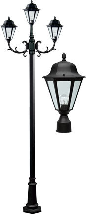 Dabmar GM1303-LED9-B - DANIELLA POST THREE LIGHT FIX W/ CLEAR GLASS 3 X LED 9