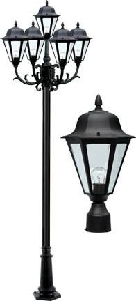 Dabmar GM1305-LED9-B - DANIELLA POST FIVE LIGHT FIX W/ CLEAR GLASS 5 X LED 9W