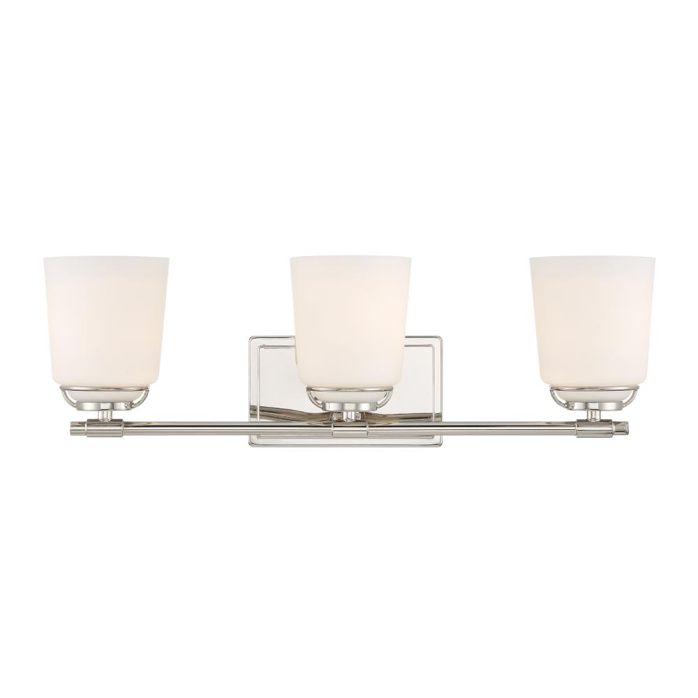 Stella 23.5 in. 3-Light Polished Nickel Modern Vanity Light with Etched Opal Glass Shades