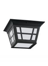 Generation Lighting 79131EN3-12 - Herrington transitional 2-light LED outdoor exterior ceiling flush mount in black finish with etched