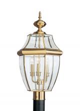 Generation Lighting 8239EN-02 - Lancaster traditional 3-light LED outdoor exterior post lantern in polished brass gold finish with c