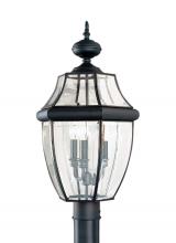 Generation Lighting 8239EN-12 - Lancaster traditional 3-light LED outdoor exterior post lantern in black finish with clear curved be