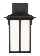 Generation Lighting 8552701EN3-12 - Tomek modern 1-light LED outdoor exterior small wall lantern sconce in black finish with etched whit