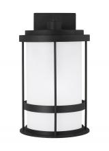 Generation Lighting 8690901EN3-12 - Wilburn modern 1-light LED outdoor exterior medium wall lantern sconce in black finish with satin et
