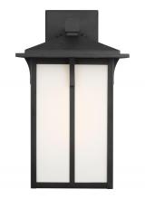 Generation Lighting 8752701EN3-12 - Tomek modern 1-light LED outdoor exterior large wall lantern sconce in black finish with etched whit