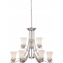 Satco 60/5489 - NEVAL 9 LT 2TIER CHANDELIER SW GLASS BN