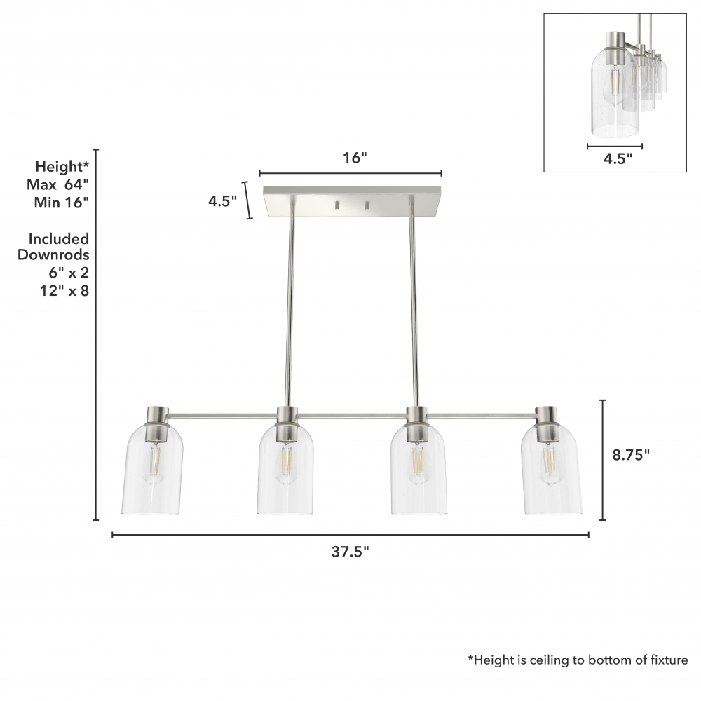 Lochemeade Clear Seeded Glass 4 Light Linear Chandelier - 19714 – Hunter Fan