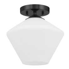 Hunter 48106 - Hunter Celestial Valley Matte Black with Cased White Glass 1 Light Flush Mount Ceiling Light Fixture